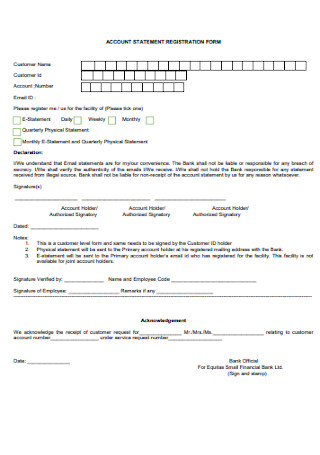 Account Statement Registration Form Template