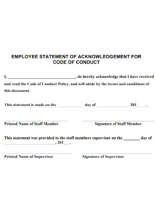 Acknowledgement Statement for Code of Conduct