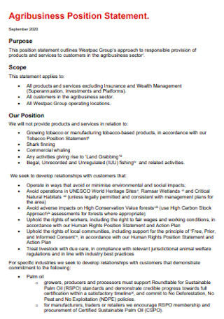 Agribusiness Position Statement