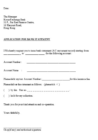 Back Account Statement Application Template