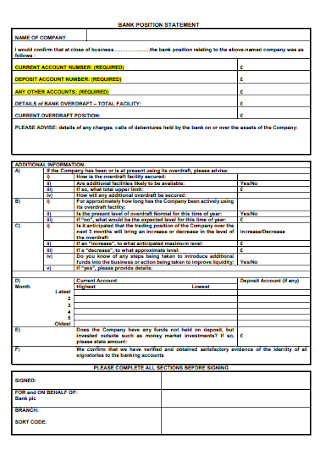 Bank Position Statement Template