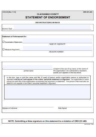 Basic Endorsement Statement Template