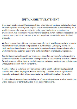 Basic Sustainability Statement Example