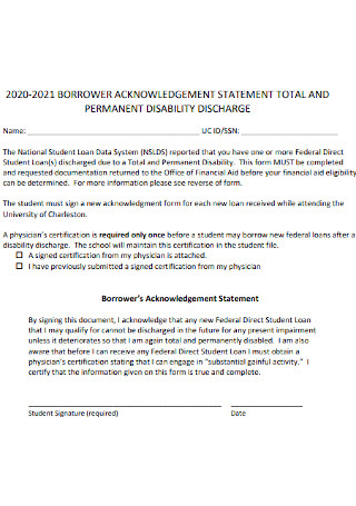 Borrowers Acknowledgement Statement