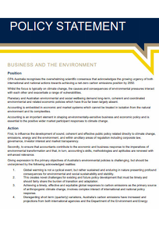 Business and Environment Policy Statement