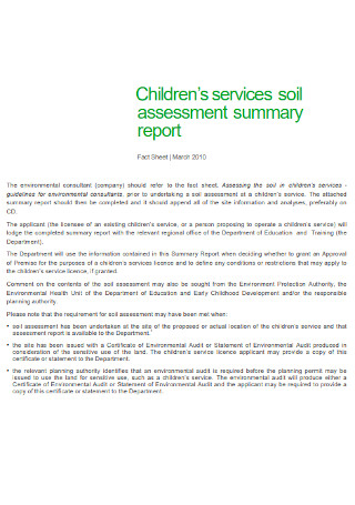 Children Serivce Summary Report
