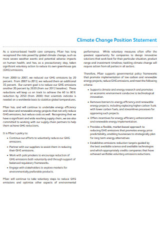 Climate Change Position Statement