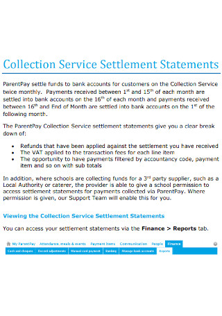 Collection Service Settlement Statements