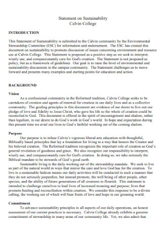 College Statement on Sustainability