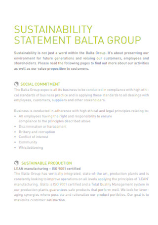 Company Group Sustainability Statement