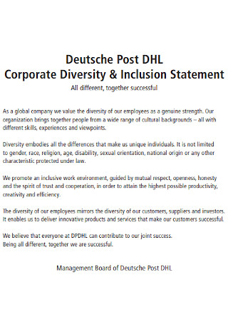 Corporate Diversity and Inclusion Statement