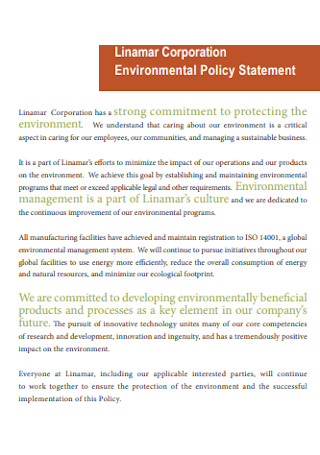 Corporation Environmental Policy Statement