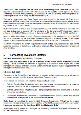 Corporation Investment Policy Statement