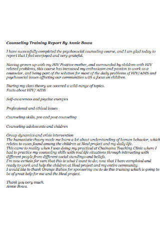 Counseling Training Report