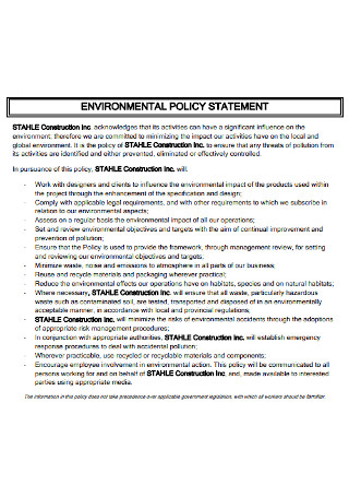 Environmental Construction Policy Statement