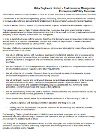 Environmental Management Policy Statement Template