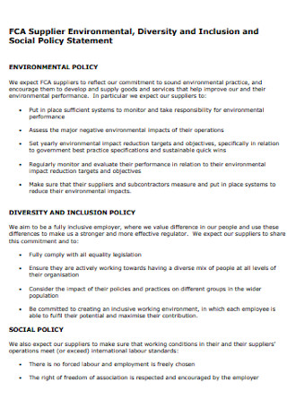 Environmental Social Policy Statement