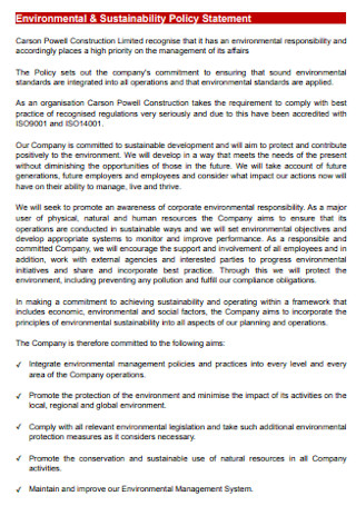 Environmental and Sustainability Policy Statement 