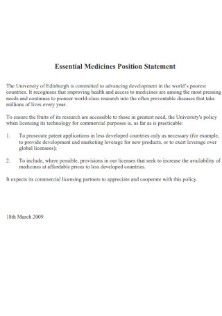 Essential Medicines Position Statement 