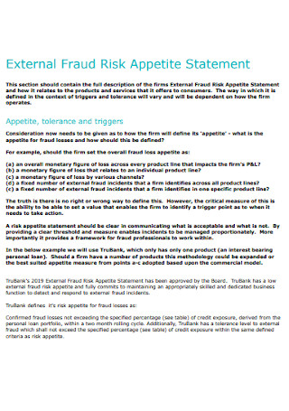 External Fraud Risk Appetite Statement