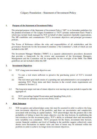 Foundation Statement of Investment Policy 