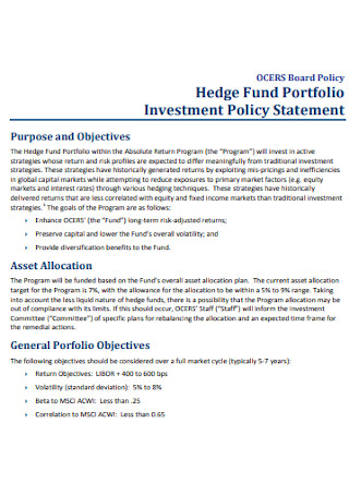 Fund Portfolio Investment Policy Statement