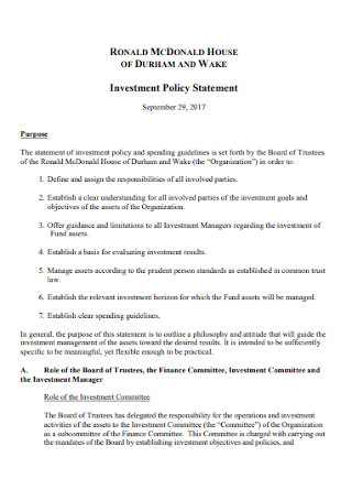 House Investment Policy Statement