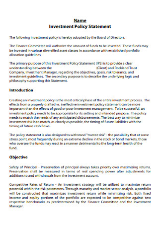 Investment Name Policy Statement 
