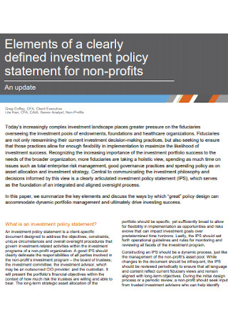 Investment Policy Statement for Non Profits