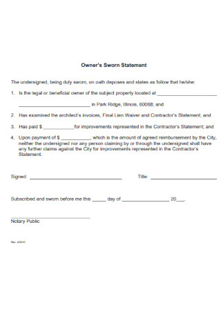 Owners Sworn Statement Template
