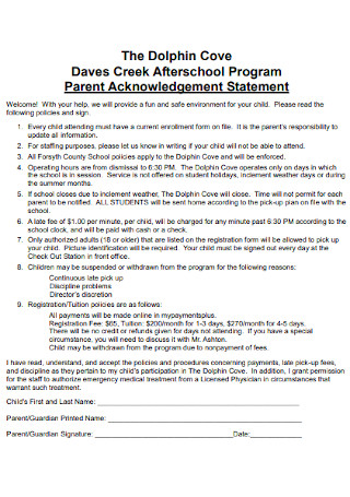 Parent Acknowledgement Statement