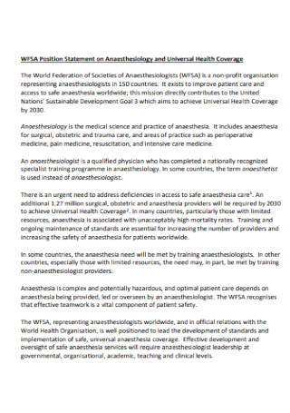 Position Statement on Anaesthesiology Template