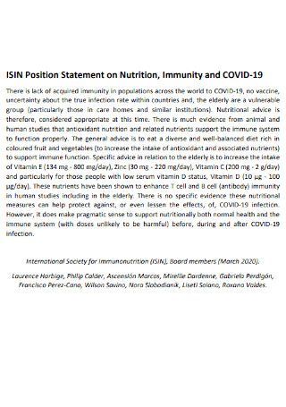 Position Statement on Nutrition