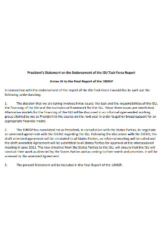 Presidents Statement on the Endorsement