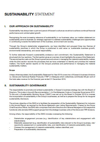 Printable Sustainability Statement Template