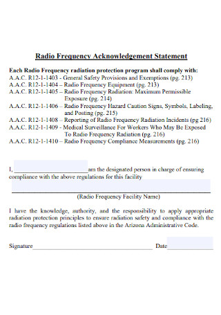 Radio Frequency Acknowledgement Statement