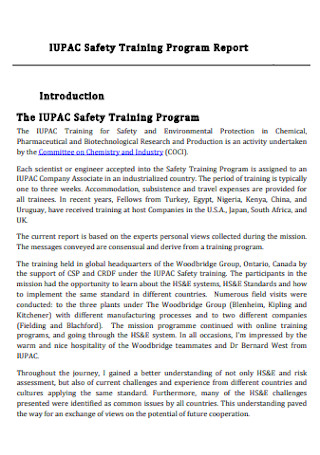Safety Training Program Report