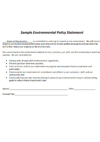 Sample Environmental Policy Statement
