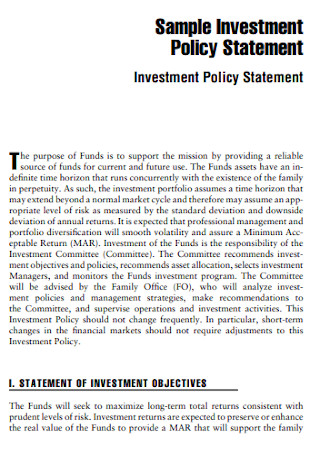 Sample Investment Policy Statement 