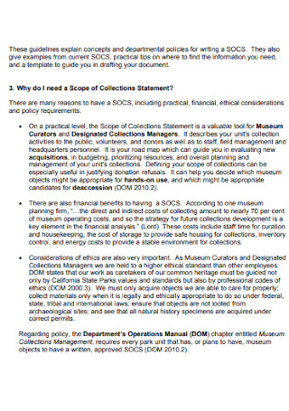 Scope of Collections Statement 
