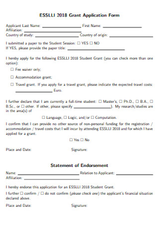 Statement of Endorsement Application Form