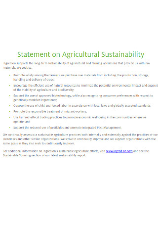 Statement on Agricultural Sustainability