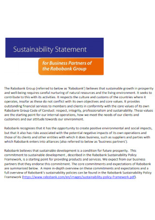 Sustainability Statement for Business Partners