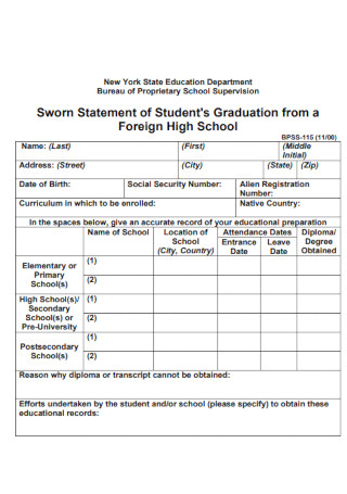 Sworn Statement of Students Graduation