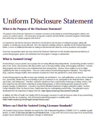 Uniform Disclosure Statement Template