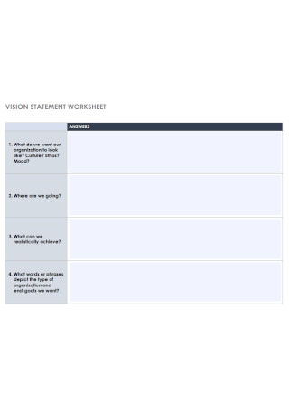Vision Statement Worksheet Template