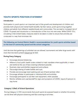 Youth Sports Position Statement