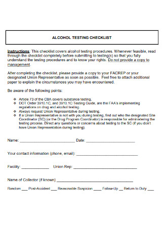 Alcohol Testing Checklist Template