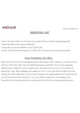 Area Inventory List