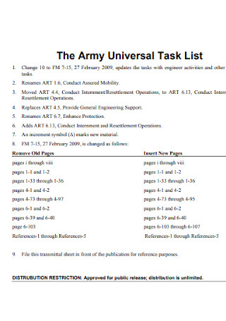 army metal task list